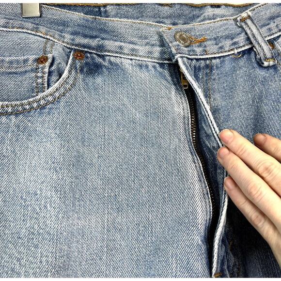 Levi's Custom Light Wash Denim Jeans with Crochet Pant Legs Blue Yellow 30 - Picture 3 of 5